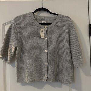 Aerie Gray Ribbed Button-Up Blouse